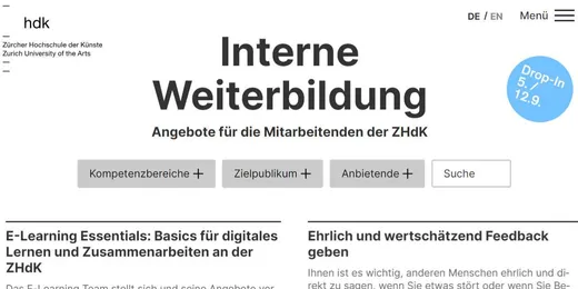 Neue Homepage der internen Weiterbildung der ZHdK